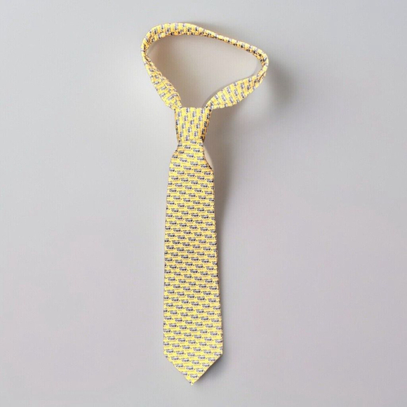 Men’s Vintage Yellow Necktie with Trains & Station Names - Picture 1 of 3